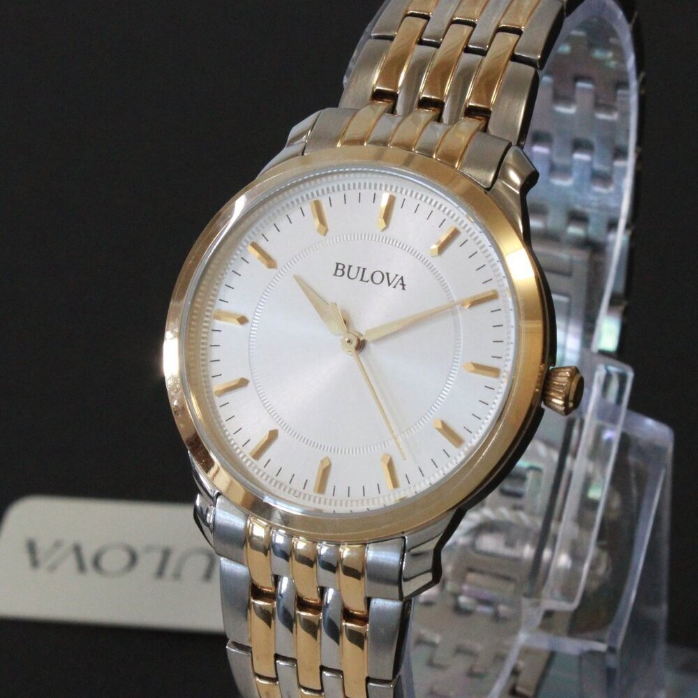 Bulova Ladies Classic Quartz Watch Two Tone Finish Raised Indices Bracelet 32mm - Picture 7 of 13